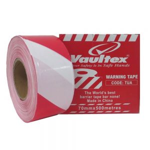 Vaultex TUA Warning Tape Red & White - 70mm X 500 Metres (MOQ of 5 Rolls)