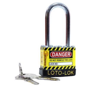 Loto Lok 2PTPSNKDL47 Laminated Steel Safety Long Shackle Lockout Padlock Noir(Black)(MOQ of 3 Pcs)